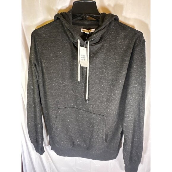 AND NOW THIS Mens Pullover Drawstring Hoodie Speckled Black, Size S, NWT - Picture 2 of 5